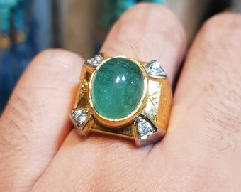 Natural Emerald Stone ng Beautiful Columbian Emerald Stone Ring For Men Sterling Silver 925 Gold Plated