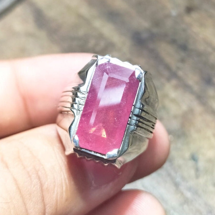 Natural Baguette Shape Ruby Stone - Afghanistan Ruy Ring - Mens Ruby ...