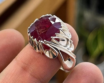 100% Natural Ruby Afghanistan Ruby Anari Red Color Ruby Ring Beautiful Sterling Frame Design Antique Ring