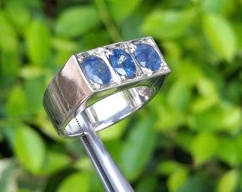 Natürlicher Saphir Drei Steine Ring - Original Saphir Steine in einem Ring - Echter Saphir Ring - Sterling Silber 925