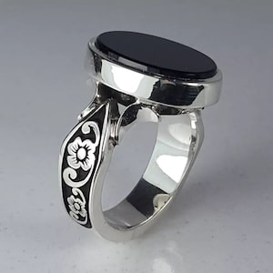 Original Jett Black Yemeni Aqeeq Stone In Oval Akik | Genuine Hakeek | Real Aqeeq Ring | Sterling Silver 925 image 1