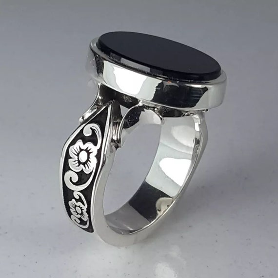 Original Jett Black Yemeni Aqeeq Stone In Oval Akik | Genuine Hakeek | Real Aqeeq Ring | Sterling Silver 925
