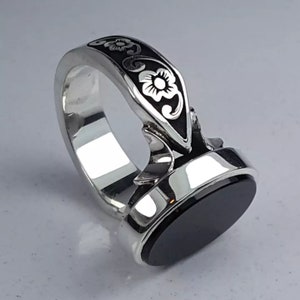 Original Jett Black Yemeni Aqeeq Stone In Oval Akik | Genuine Hakeek | Real Aqeeq Ring | Sterling Silver 925 image 2