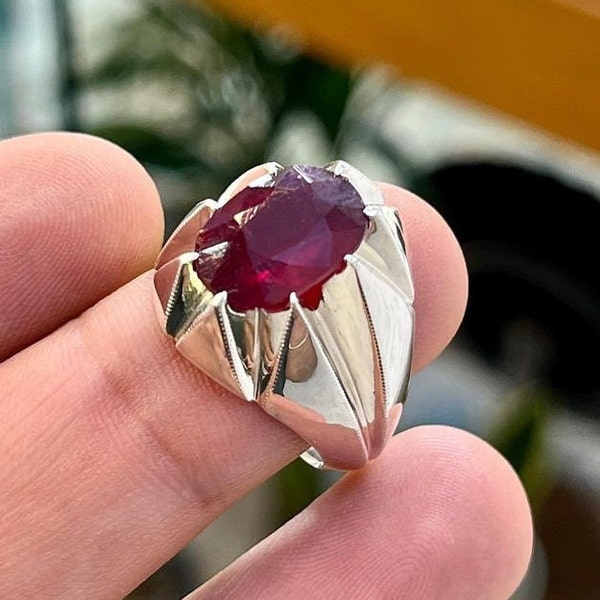 Beautiful Red Ruby Stone Ring Oval Cut Afghanistan Ruby Clean Ruby Stone For Men Ring Handmade Ring Silver Sterling 925