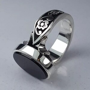 Original Jett Black Yemeni Aqeeq Stone In Oval Akik | Genuine Hakeek | Real Aqeeq Ring | Sterling Silver 925 image 5