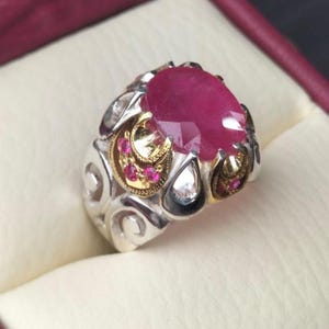 Anillo de rubí natural talla cojín – Plata de ley 925, gema de rubí auténtica