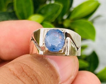 Blauer Saphir Stein Ring Natürlicher Saphir Ring Einzigartiges Design Für Männer Geschenk Ring Schöne Saphir Stein Ring Silber 925