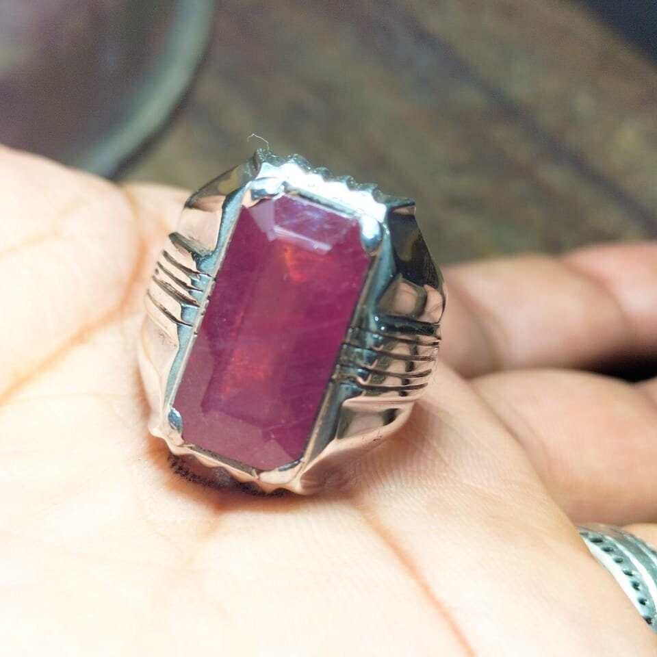 Natural Baguette Shape Ruby Stone - Afghanistan Ruy Ring - Mens Ruby ...
