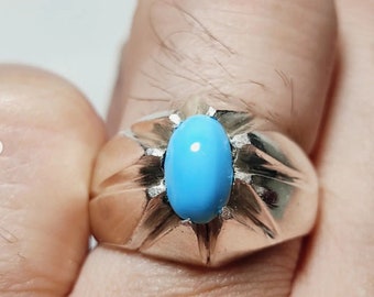 Natural Nishapuri Feroza Ring - Real Feroza Ring - Original Hussaini Feroza - Top Quality Turquoise Ring Silver 925 Sterling