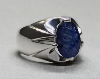 Natural Blue Sapphire Stone Ring | Big Sapphire Ring | African Blue Sapphire Ring | Sterling Silver 925