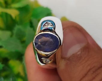 Verlobungsring | Natürliche Blauer Saphir Stein Ring | Ceylon Saphir Ring | Klassischer Ring mit blauem Saphir | Sterlingsilber 925