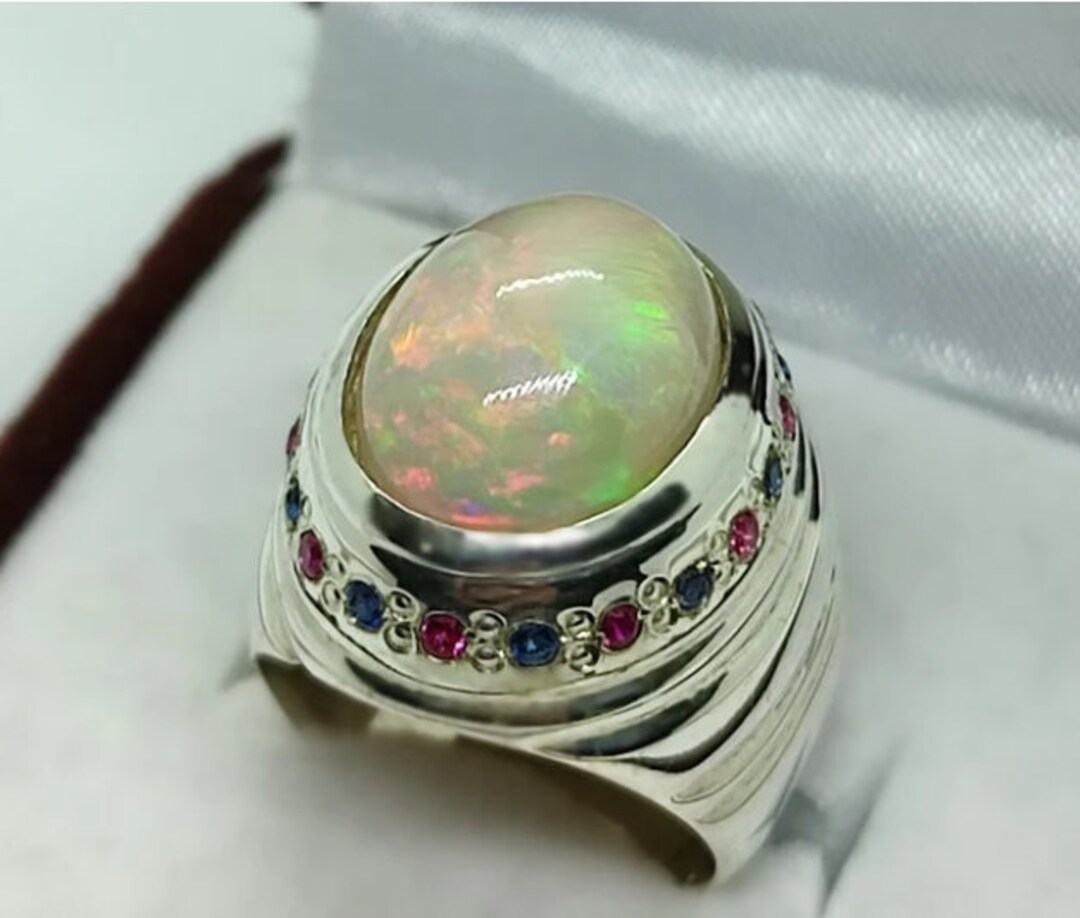 Natural Ethiopian White Opal Ring 6 Ct Around Opal Gift Ring Handmade ...
