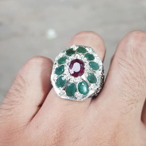 Natural Multi Stone Ring Real Ruby Gem with Natural Emerald Stones Ring Handmade Ring Antique Ring