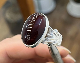 Dunkelbraun Achat Ring Oval geschnitten Achat Ring Schöne Aqeeq Band 925 Silber Ring