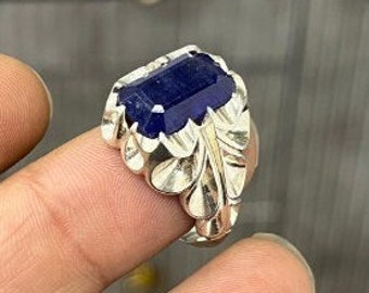 Natural Royal Blue Sapphire Baguette Shape Antique Master Piece Sapphire Christmas Gift Handmade Ring