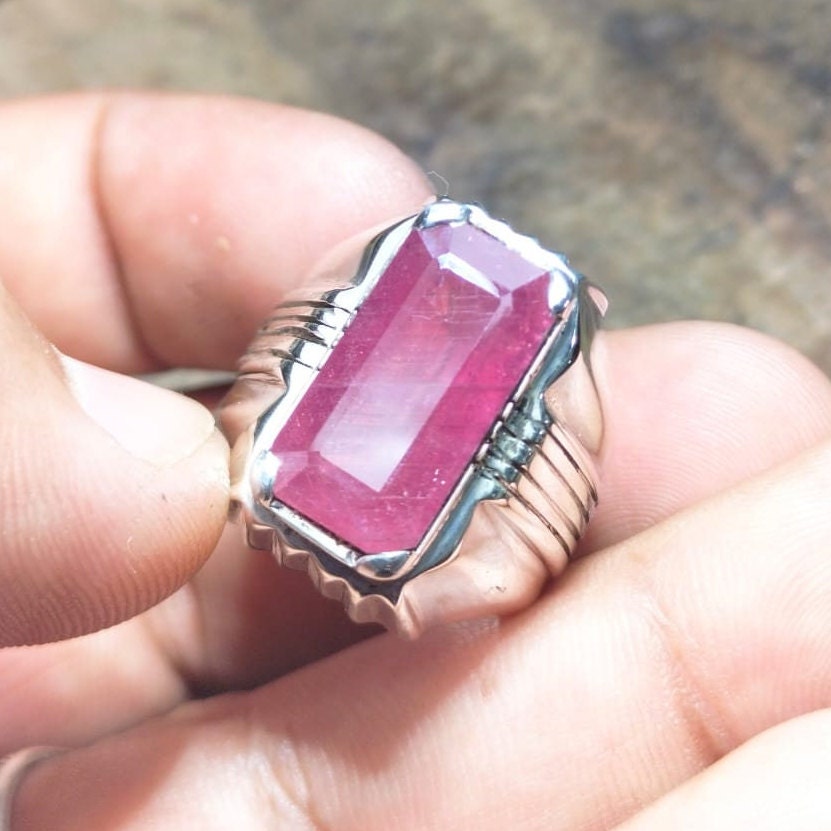 Natural Baguette Shape Ruby Stone Afghanistan Ruy Ring Mens Ruby Ring ...