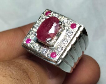 Natürlicher Rubin Ring - Afghanistan Rubin - Gravierter Ring - Natürlicher Edelstein Rubin - Herrenring Natürlicher Rubin Ring - Unbehandelter Rubin Ring