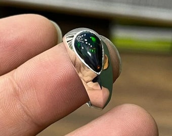 Black Opal Ring Multi Fire Color Opal In Black - Sterling Silver 925 Ring