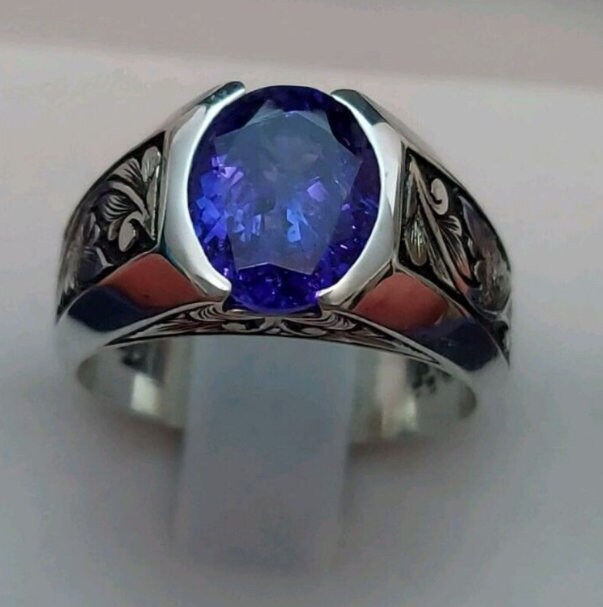 Rare Ceylon Sapphire Stone Shine Sapphire Stone Ring Engraved Ring Flower Engraved Ring Top Quality Sapphire Gem Birthday Gift