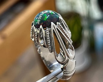 Beautiful Multi Color Black Opal Stone Ring Handmade Sterling Silver Ring Unique Crafted Ring For Men & Women Gift Ring
