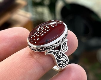 Original Yemeni Aqeeq Ring - Natural Agate Engraved Handmade Ring - Top Quality Agate Ring
