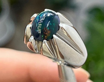 Beautiful Black Opal Multi Fire Color Opal Ring For Men And Women Handmade Ring Sterling Silver 925 Ring Natural Black Opal