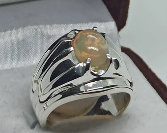 Natural White Opal Stone Ring Multi Fire Australian White Opal Ring Handmade Sterling Silver 925