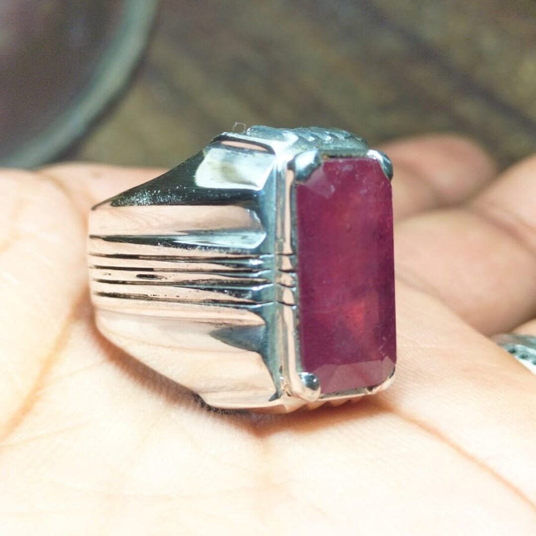 Natural Baguette Shape Ruby Stone - Afghanistan Ruy Ring - Mens Ruby ...