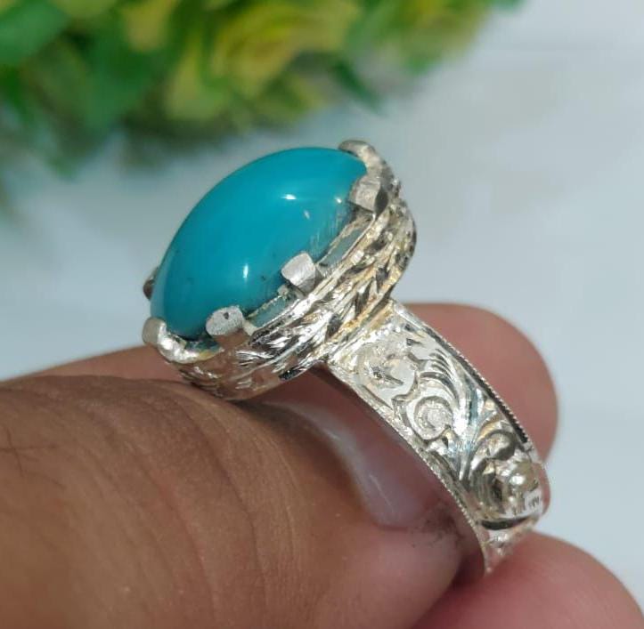 Natural Turquoise Blue Turquoise Ring Silver 925 Lady Ring Style Engraved Ring For Women Gift Ring Arizona Turquoise