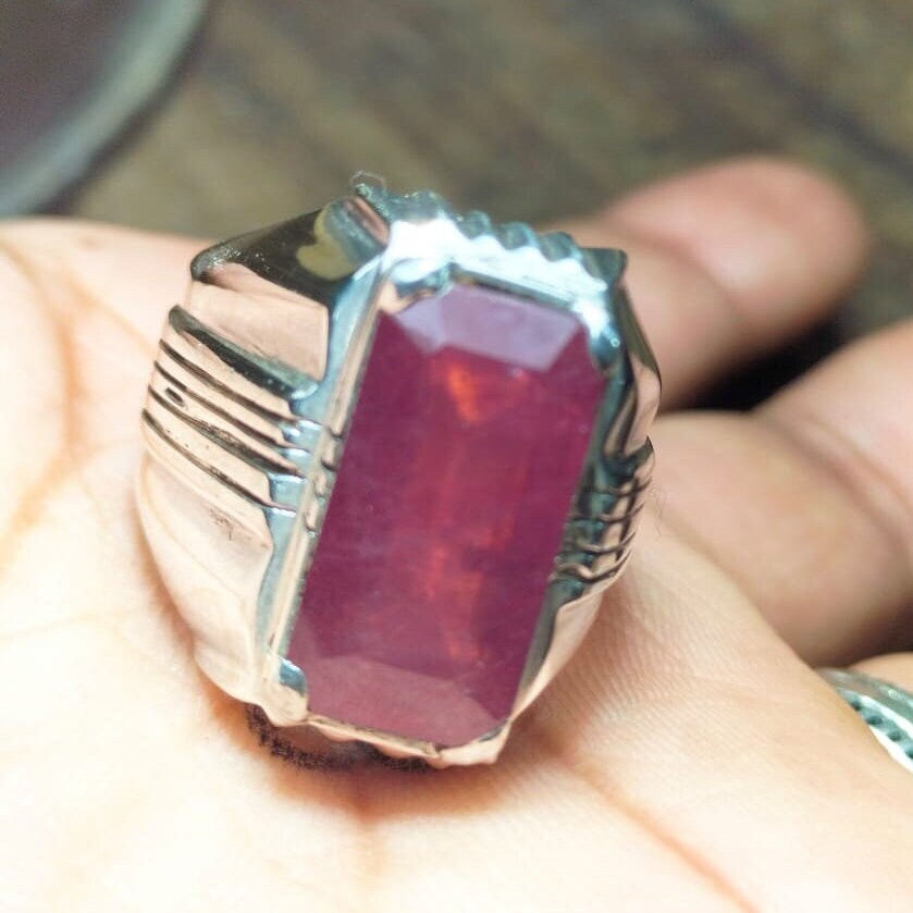 Natural Baguette Shape Ruby Stone - Afghanistan Ruy Ring - Mens Ruby ...