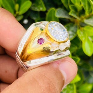 Vit moissanitring, 6 karat certifierad stor moissanit, tung silverring, VSS toppklassig moissanit med IGI-certifikat, 14k guldpläterad