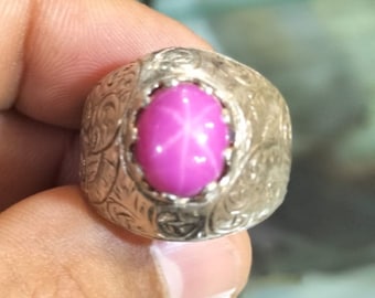Natuurlijke ster robijn ring elegante ring antieke ring ster robijn band handgemaakt sterlingzilver 925