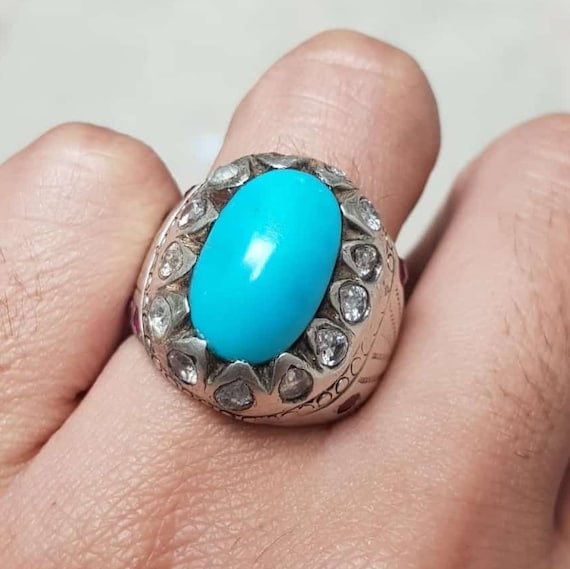 Natural Turquoise Stone Ring 925 Silver Handmade Ring Gift