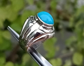 Bague naturelle Nishapuri Feroza - Véritable bague Feroza - Original Hussaini Feroza - Bague turquoise de qualité supérieure en argent sterling 925