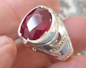 10 Carats Plus Red Ruby Stone Ring Big Ruby Ring Natural Ruby Gem Sterling Silver 925 Handmade Ring Ruby Gift Ring Men's Ring