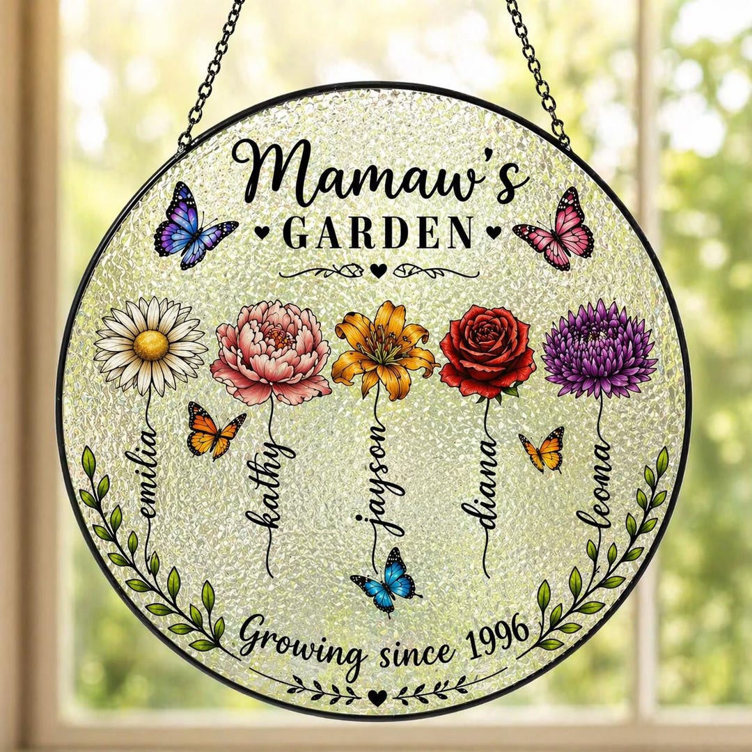 Personalized Mamaw's Garden Stained Glass Suncatcher, Mothers Day Gift ...