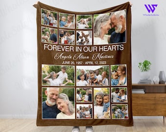 Loss of mother, father memorial photo blanket - Forever in our hearts in loving memory blankets - Remembrance blanket Christmas gift
