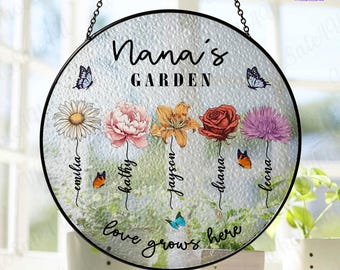 Personalized Nana's Garden Stained Glass Suncatcher, Birth Month Flower Gift