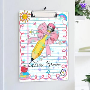 Custom Pencil Teacher Clipboard, Personalized Teacher Back To School Gift, Acrylic Clipboard With Teacher Name, Teacher Appreciation Gift