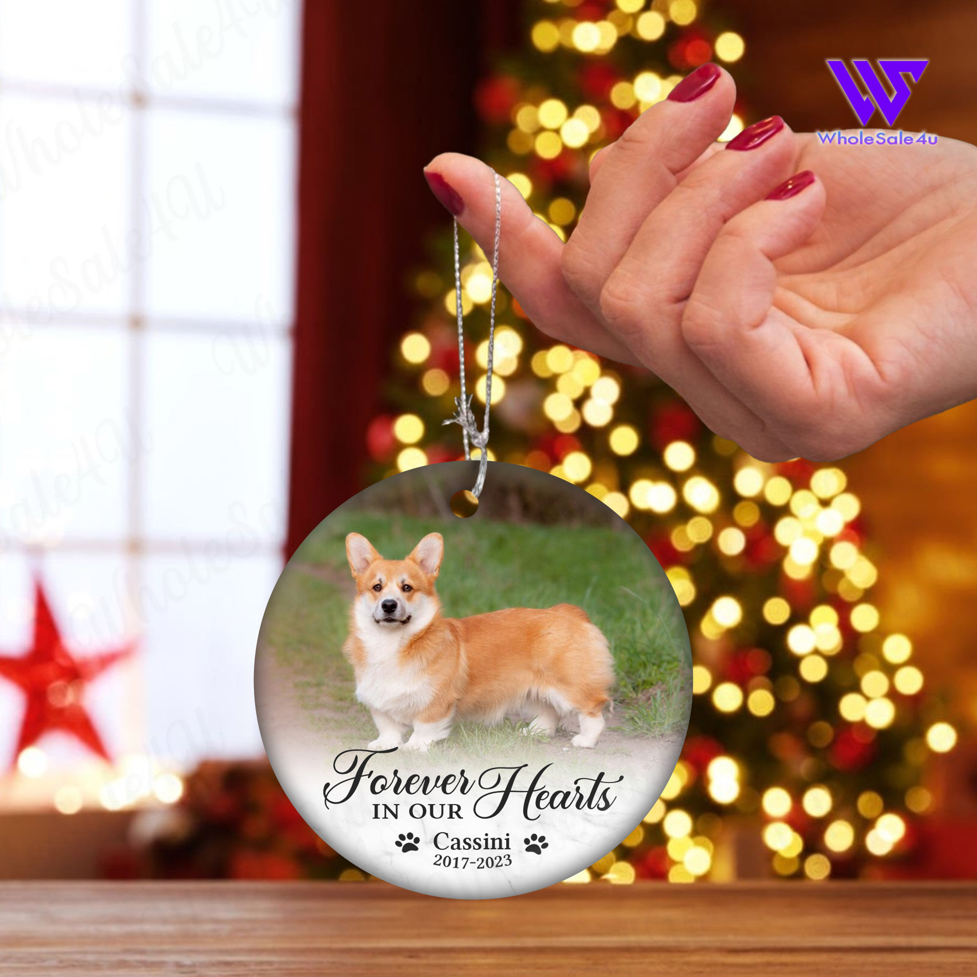 In Memory of Dog Portrait Ornament, Pet Memorial Christmas Ornament