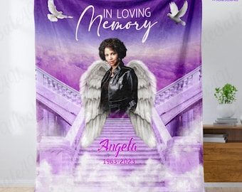 In loving memory blanket with photo, Loss of mother memorial blanket, Remembrance blanket with picture, Sympathy blanket, Christmas blanket