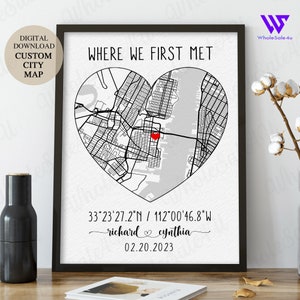 Valentinstag Geschenk für Sie, Ihn, Stadt Karte Druck, Geschenk für Paare, Valentinstag Geschenk, wo wir uns kennengelernt haben
