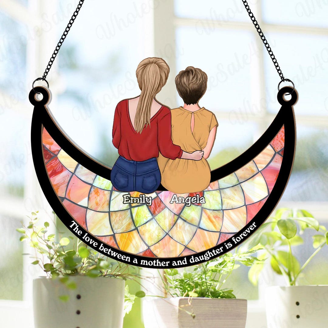 Personalized Mom and Daughter on the Moon Window Hanging Suncatcher ...