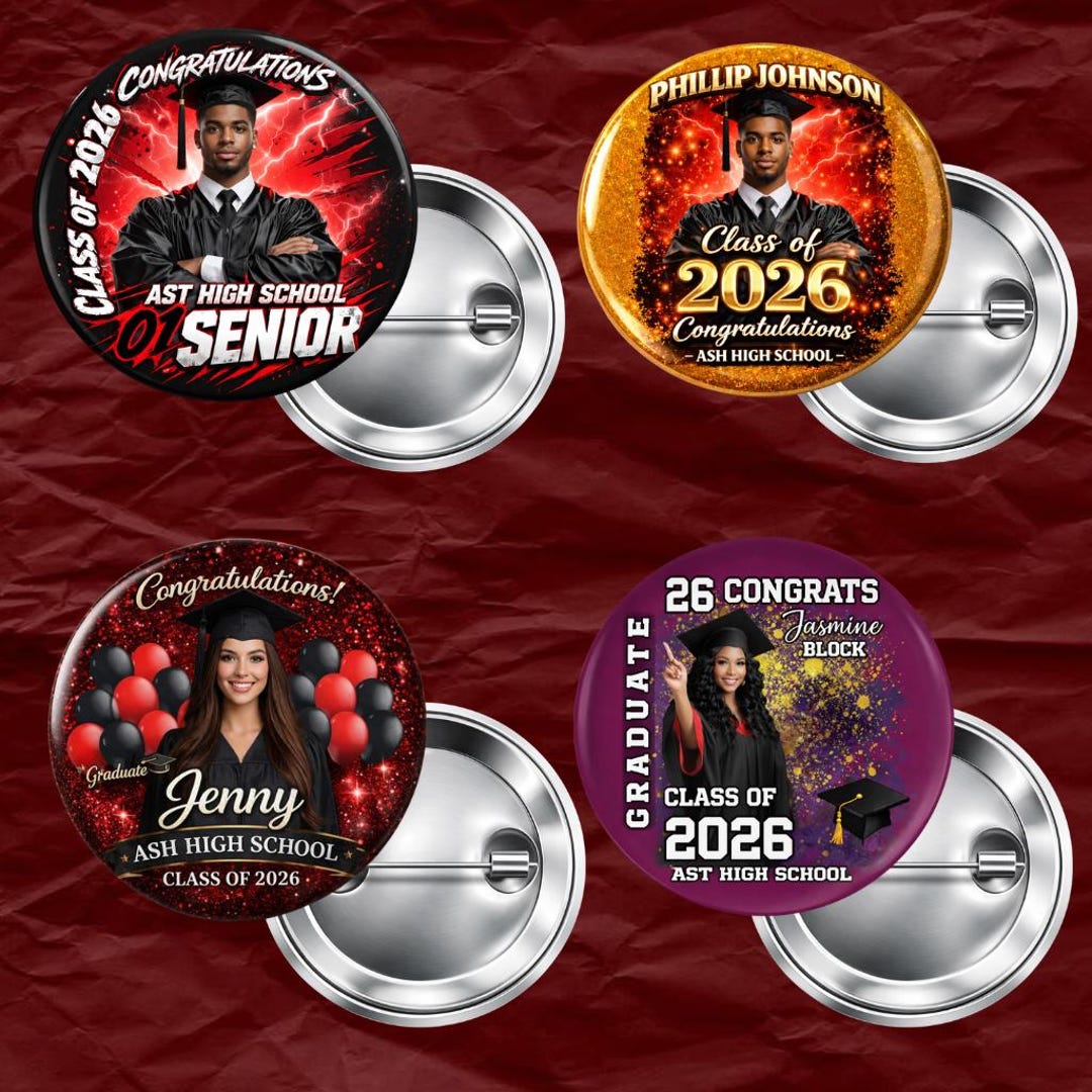 Grad Button Template Graduation Pin Button Canva Template 2026, Editable Congrats Senior ...