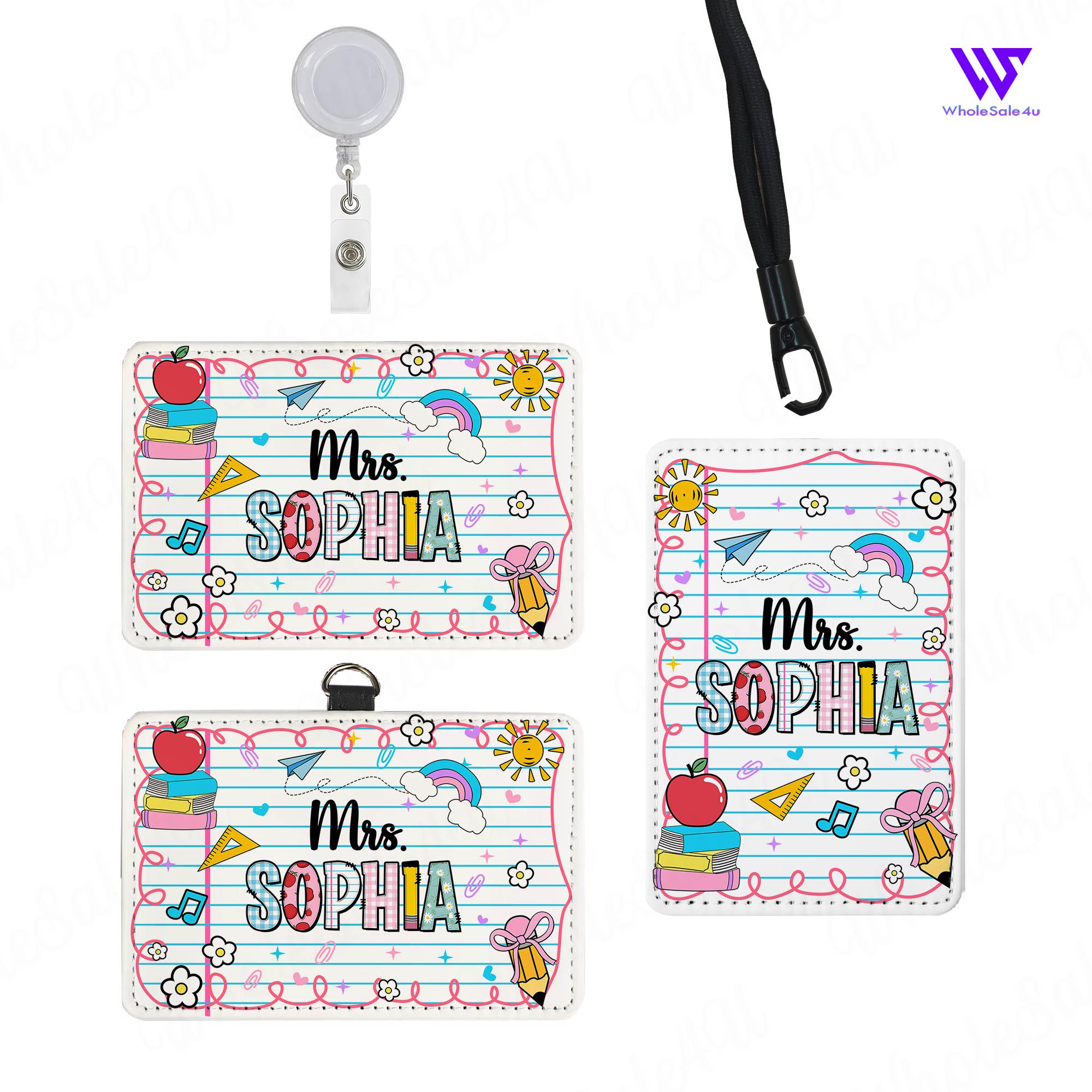 Personalized Teacher ID Badge Holder, Custom Teacher Leather Card Holder, Teacher Appreciation Gift, Teacher School Supplies Back to School