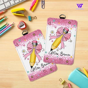 Personalized Teacher ID Badge Holder, Teacher Appreciation Gift, Custom Pencil Teacher Leather ID Card Holder, Teacher Lanyard Accessories