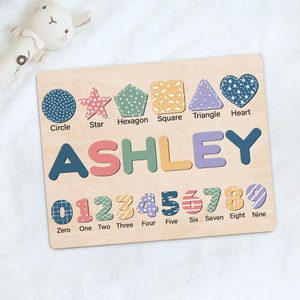 Baby Girl and Boy Montessori Toys, Personalized Toddler Name Puzzle, Puzzle With Numbers, Preschool Puzzle Toys for Girls, 1st Birthday Gift