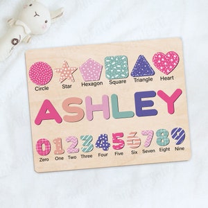 Name Puzzle With Numbers, Personalized Toddler Puzzle, Baby Girl and Boy Montessori Toys, Preschool Puzzle Toys for Kids, Baby Shower Gift