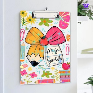 Personalized Pencil Floral Teacher Clipboard, Teacher Appreciation Gift, Back To School Teacher School Supplies, Clipboard With Teacher Name