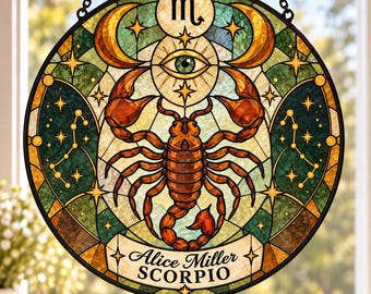 Personalized Scorpio Suncatcher, Scorpio Zodiac Gift, Stained Glass Window Hanging, Astrology Birthday Gift, Custom Name Sun Catcher